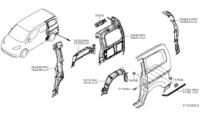2014 Nissan NV200 Compact cargo Body Side Panel Diagram 4