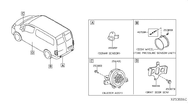 2016 Nissan NV Sensor-Sonar Diagram for 25994-9SA0A