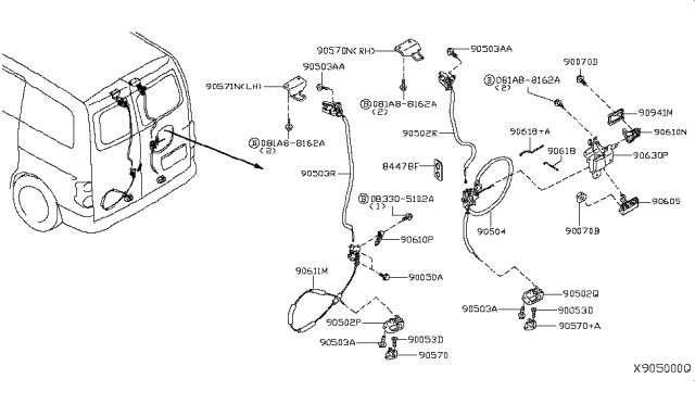 2014 Nissan NV Back Door Lock Assembly,Left Diagram for 90523-JX50B