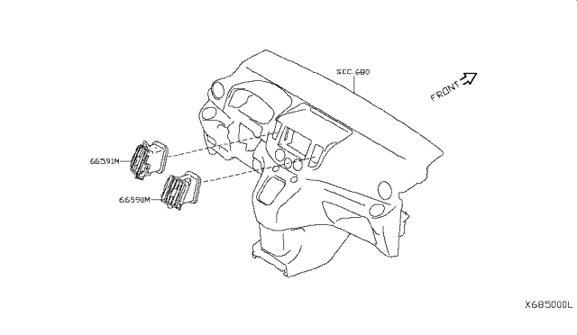 2014 Nissan NV Ventilator Assy-Center,LH Diagram for 68751-3LM0A