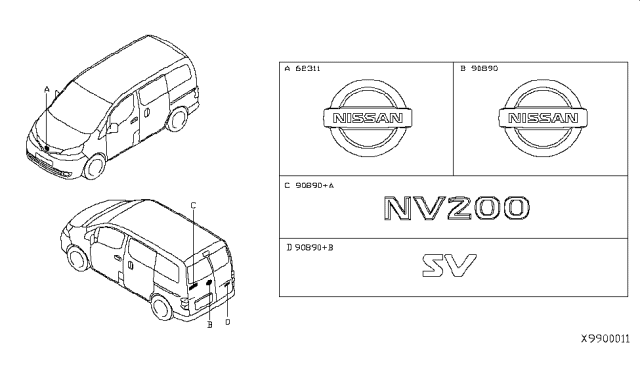 2013 Nissan NV Back Door Emblem Diagram for 90895-JX50A