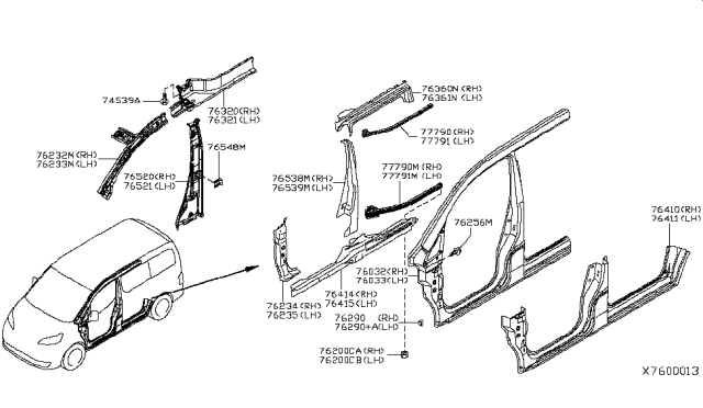 2014 Nissan NV200 Compact cargo Body Side Panel Diagram 2