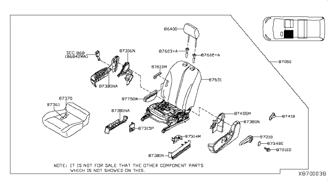 2019 Nissan NV Front Seat Armrest Assembly Diagram for 87750-3LM0A