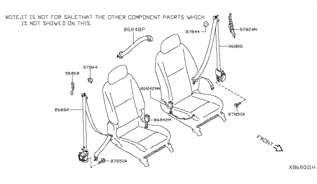 2017 Nissan NV Pretensioner Front Left Tongue Belt Assembly Diagram for 86885-9SE8A