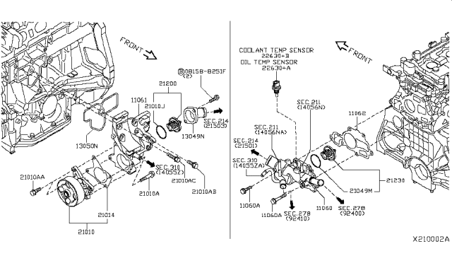 2017 Nissan NV Gasket-Water Pump Diagram for 21014-ET00A