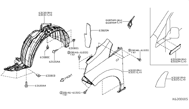 2014 Nissan NV200 Compact cargo Front Fender & Fitting Diagram 2