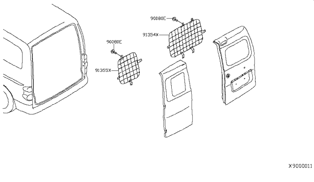 2017 Nissan NV Wire Assy-Guide,RH Diagram for 91354-9SF0A