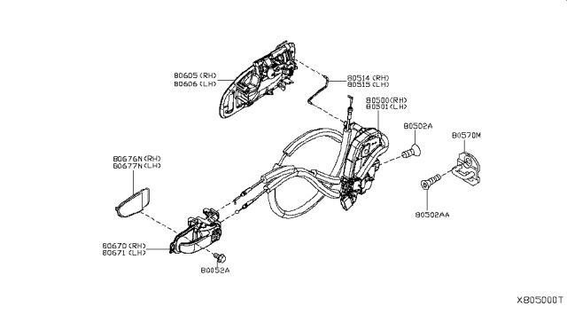 2014 Nissan NV Front Door Outside Handle Assembly, Left Diagram for 80607-4AJ1A