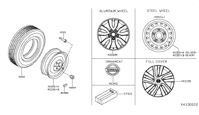 2019 Nissan NV Wheel Assy-Disk Diagram for 40300-3LN0A