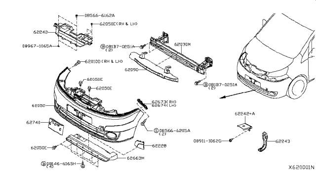2014 Nissan NV Armature Assy-Front Bumper Diagram for 62030-3LM0A