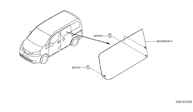 2017 Nissan NV200 Compact cargo Slide Door Window Diagram 1