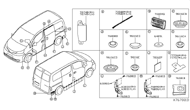 2014 Nissan NV200 Compact cargo Body Side Fitting Diagram 1