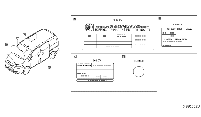 2017 Nissan NV Emission Label Diagram for 14805-9SJ0A