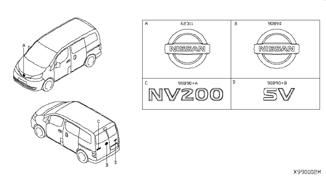 2019 Nissan NV Emblem & Name Label Diagram