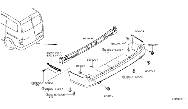 2014 Nissan NV200 Compact cargo Rear Bumper Diagram 1
