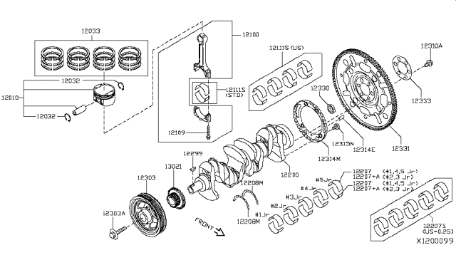2018 Nissan NV Piston,Crankshaft & Flywheel Diagram 1