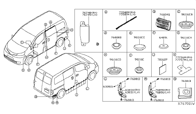 2017 Nissan NV200 Compact cargo Body Side Fitting Diagram 1