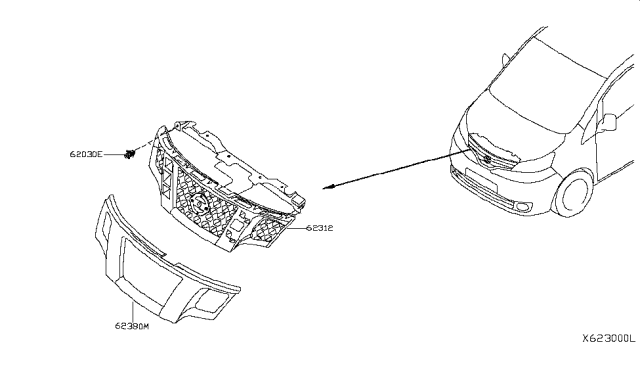 2014 Nissan NV200 Compact cargo Front Grille Diagram 2