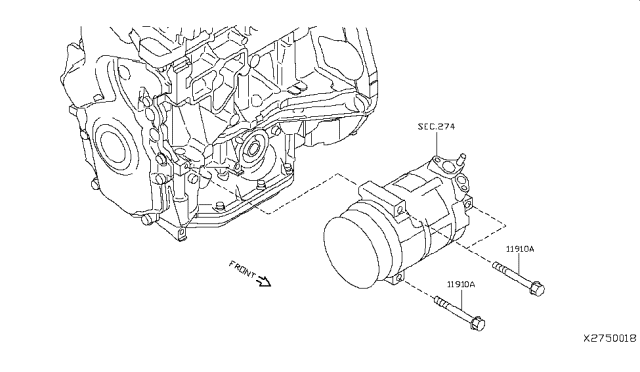 2013 Nissan NV Compressor Mounting & Fitting Diagram