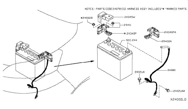 2017 Nissan NV Battery Terminal Connector Diagram for 24340-8Y21C