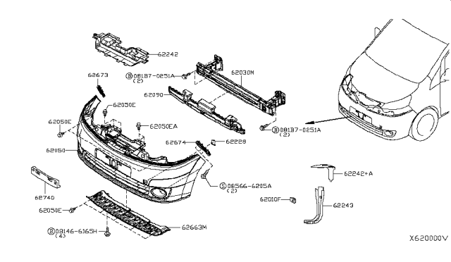 2014 Nissan NV200 Compact cargo Front Bumper Diagram 2