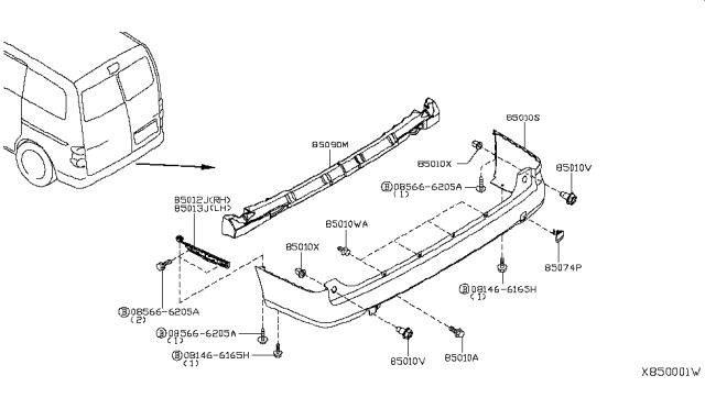 2018 Nissan NV Rear Bumper Cover Diagram for 85022-9SA0J