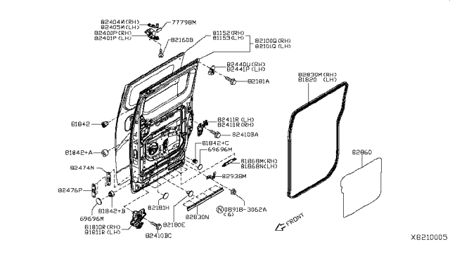 2016 Nissan NV Slide Door Panel & Fitting Diagram 1