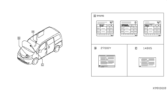 2013 Nissan NV Emission Label Diagram for 14805-3LM2A