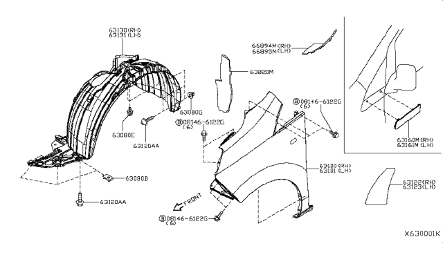 2014 Nissan NV200 Compact cargo Front Fender & Fitting Diagram 1