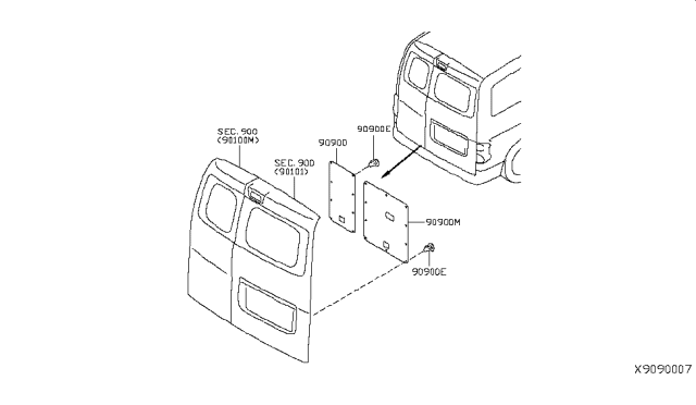 2016 Nissan NV FINISHER Assembly-Back Door, RH Diagram for 90900-3LN0D