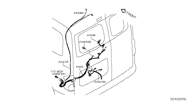 2013 Nissan NV Harness-Back Door Diagram for 24051-3LM1B