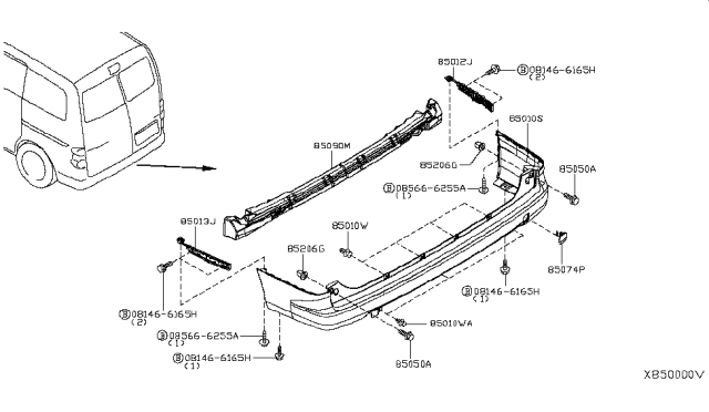 2014 Nissan NV200 Compact cargo Rear Bumper Diagram 2