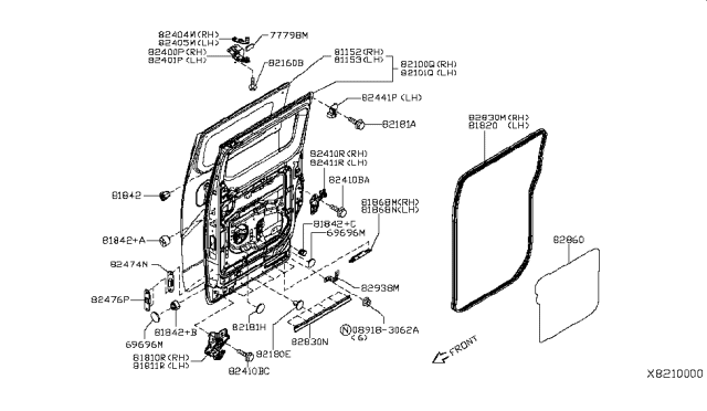 2014 Nissan NV200 Compact cargo Slide Door Panel & Fitting Diagram 2
