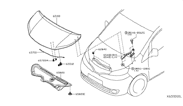 2013 Nissan NV Hood Panel,Hinge & Fitting Diagram