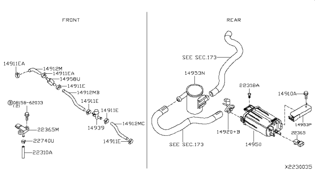 2018 Nissan NV Evaporative Emission Canister Diagram for 14950-7Y00B