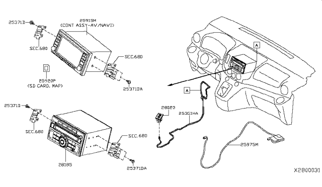 2017 Nissan NV Antenna Assy-Gps Diagram for 25975-3LM0A