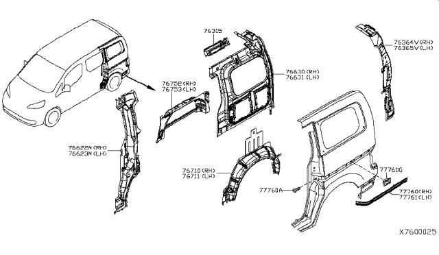 2017 Nissan NV200 Compact cargo Body Side Panel Diagram 3