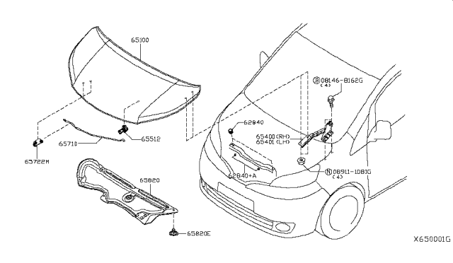 2017 Nissan NV Hood Panel,Hinge & Fitting Diagram 2