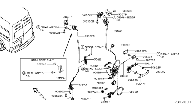 2014 Nissan NV Back Door Lock & Handle Diagram 2