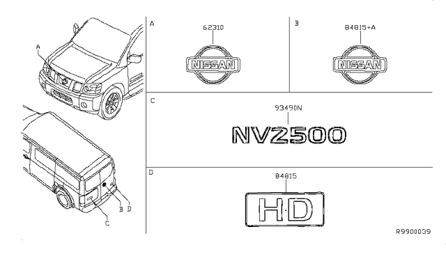 2013 Nissan NV Emblem & Name Label Diagram