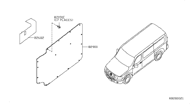 2014 Nissan NV Finisher Assy-Rear Door,RH Diagram for 82900-1PF0A