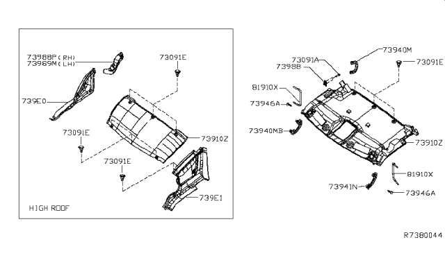 2018 Nissan NV Headlining Assy Diagram for 73910-9JH1A