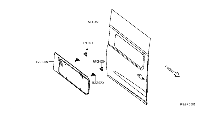 2013 Nissan NV Glass Assembly-Slide Door,RH Diagram for 82300-1PC0B