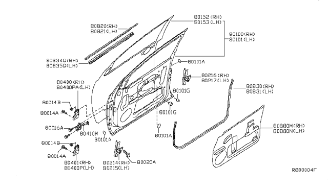 2013 Nissan NV Front Door Panel & Fitting Diagram