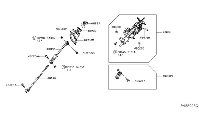2019 Nissan NV Column Assy-Steering,Upper Diagram for 48810-1PA0A