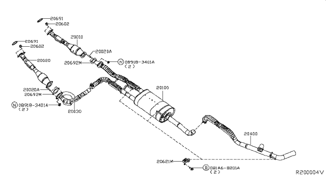 2017 Nissan NV Exhaust Muffler Assembly Diagram for 20100-9JK0A