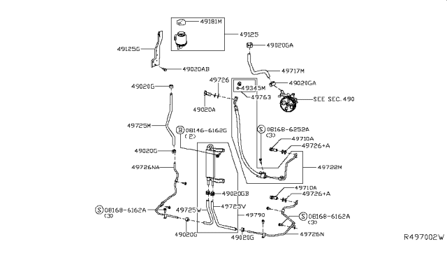 2016 Nissan NV Hose-Return,Power Steering Diagram for 49725-1PD0A