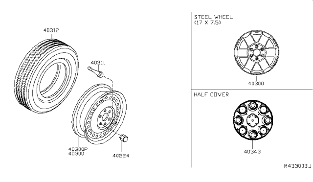 2018 Nissan NV Wheel Center Cap Diagram for 40342-1PG0A