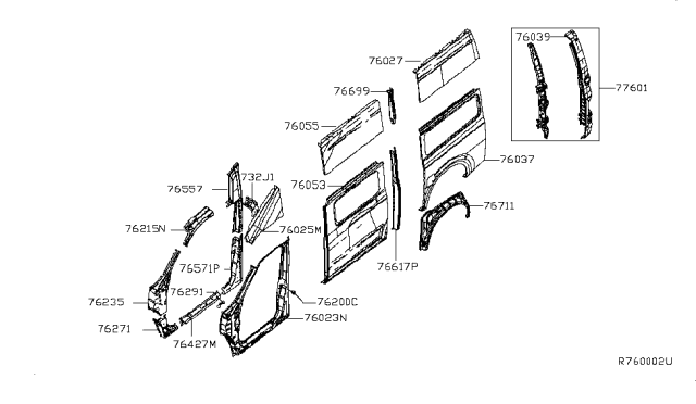 2014 Nissan NV Body-Side,Outer Rear LH Diagram for 76037-1PA0A