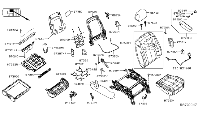 2014 Nissan NV Trim Assembly - Front Seat Back Diagram for 87620-9JB0A